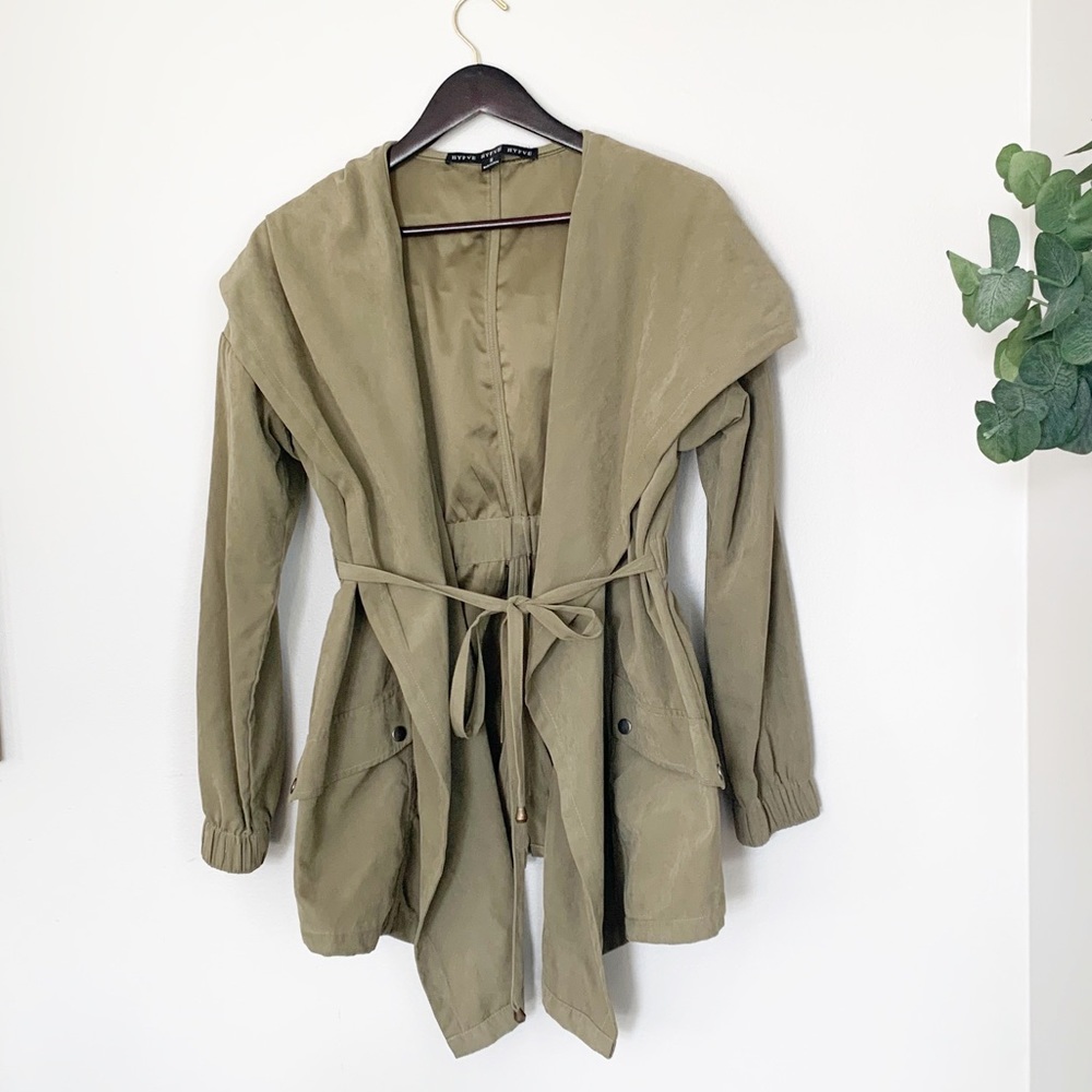 HYFVE olive green drape front tie waist jacket